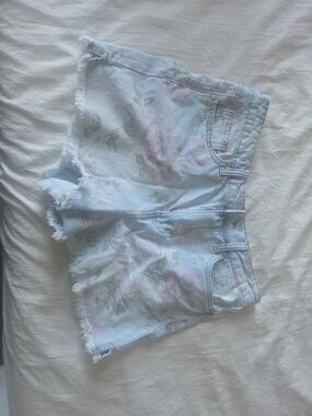 Celebrity Pink Pastel Floral Light Blue Frayed Denim Shorts